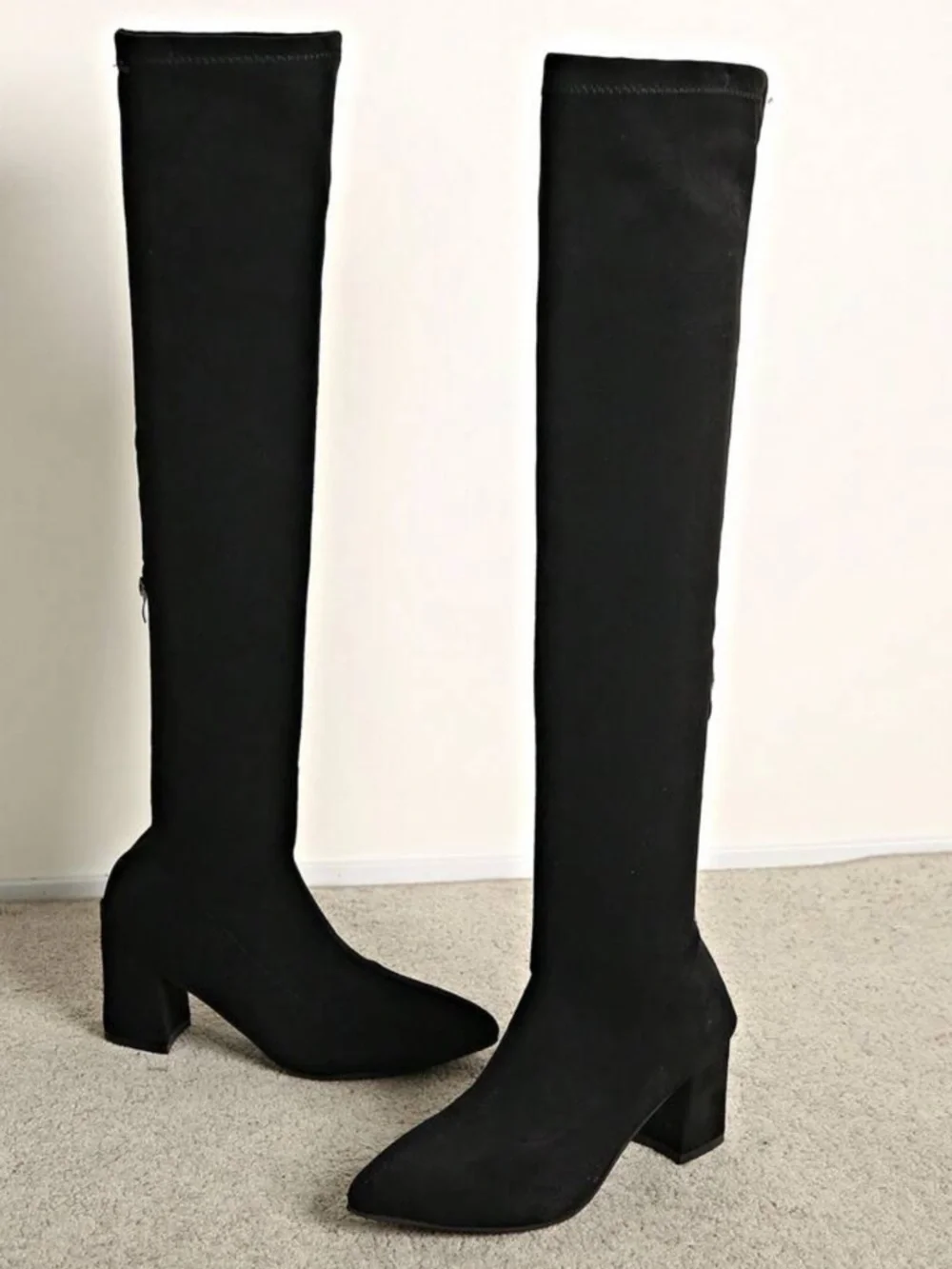Black Over-The-Knee Suede Boots – Chunky Heel Thigh High Boots - 9.5